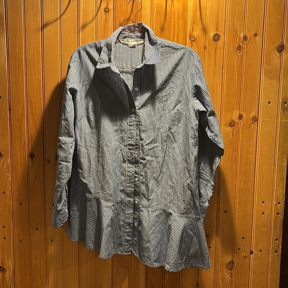 VERONICA BEARD Gilda stripe Asymetrical button down shirt